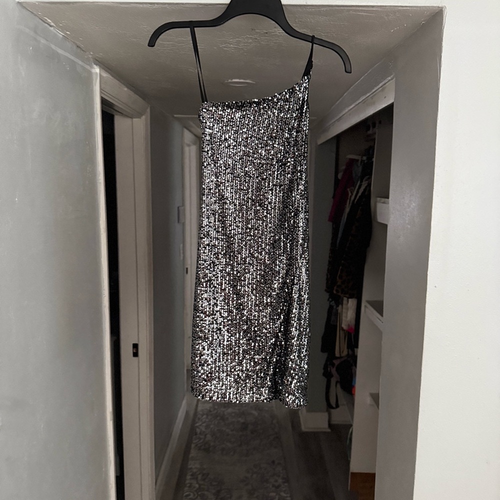 Silver Sequin Mini Dress